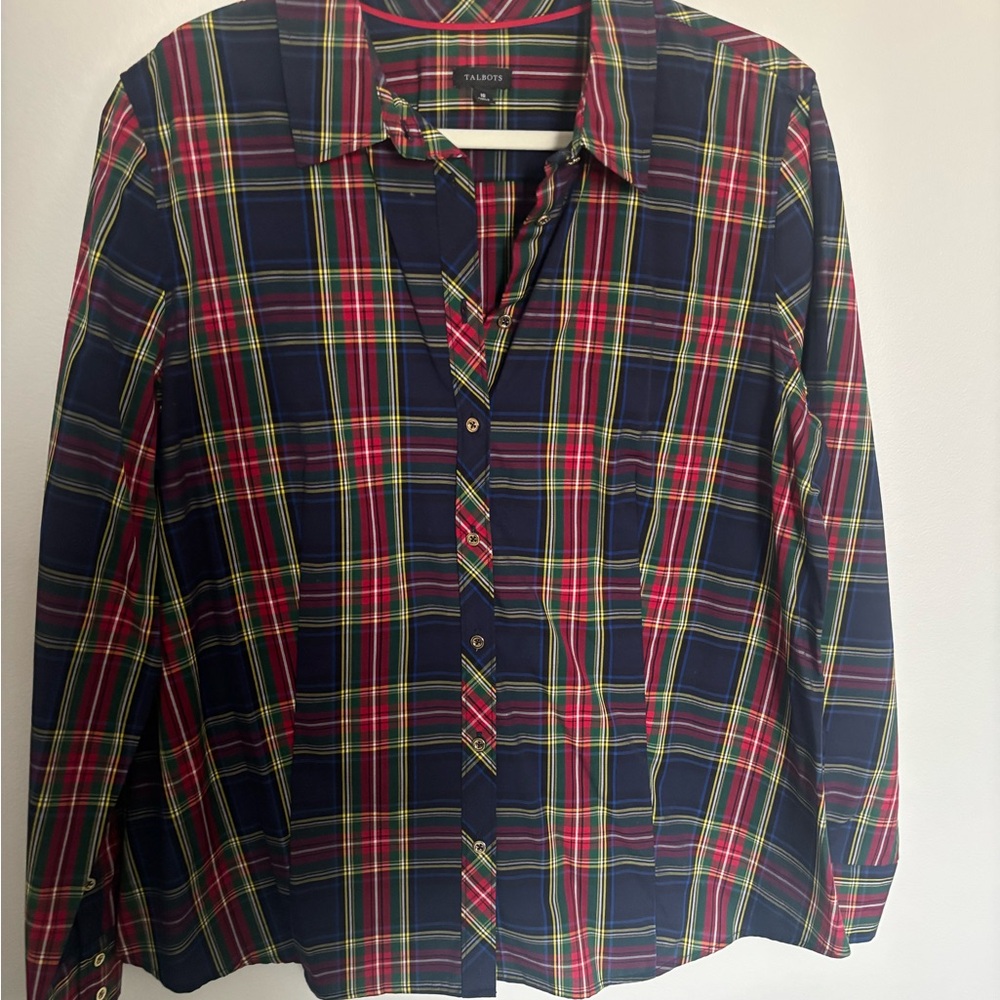Talbots women’s Multicolor Plaid Button Down Shirt
